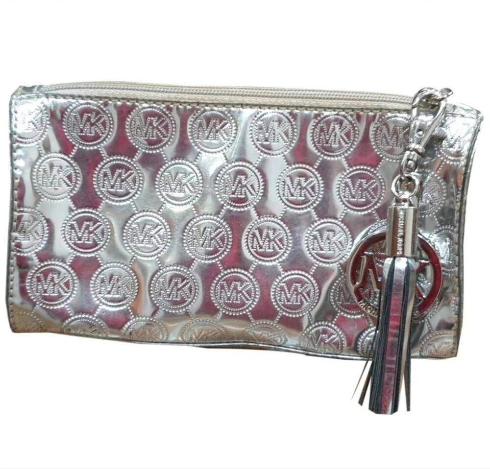 Michael Kors Limited Edition Metallic MK Tassel Hang Tag Cosmetic Bag Pouch